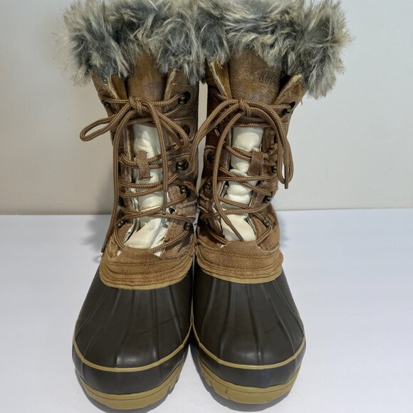 Khombu Nordic 2 Duck Boots Women's Size 8 Beige Suede Faux Fur Trim Waterproof - Picture 5 of 11